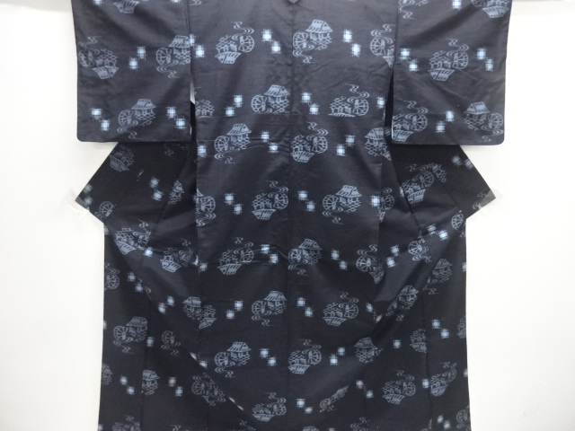 水車小屋模様織り出し手織り紬着物